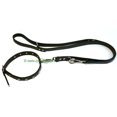 Leather Collar & Leash Pawprint Black - Leash & Collar 55 cm / 22 mm