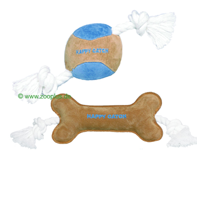 Suede Toy Happy Catch - Bone with Rope