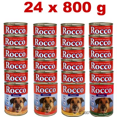 Rocco Classic Value Pack 24 x 800 g - Pure Beef Green Tripe Poultry Hearts Chick