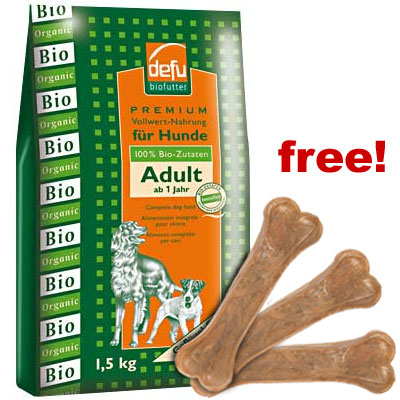 This fall when you try any variety of Defu Organic Dog Food in the 5 kg bag youll receive 3 x 15 cm Trixie Pressed Chew Bones free!  Fall is the time for a hea