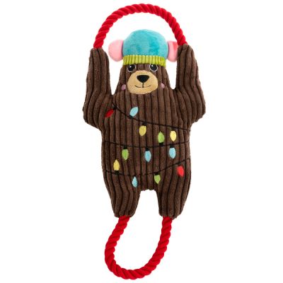 bear with rope dog toy