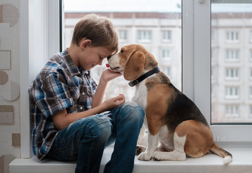Child and dog cuddling Child and dog cuddling