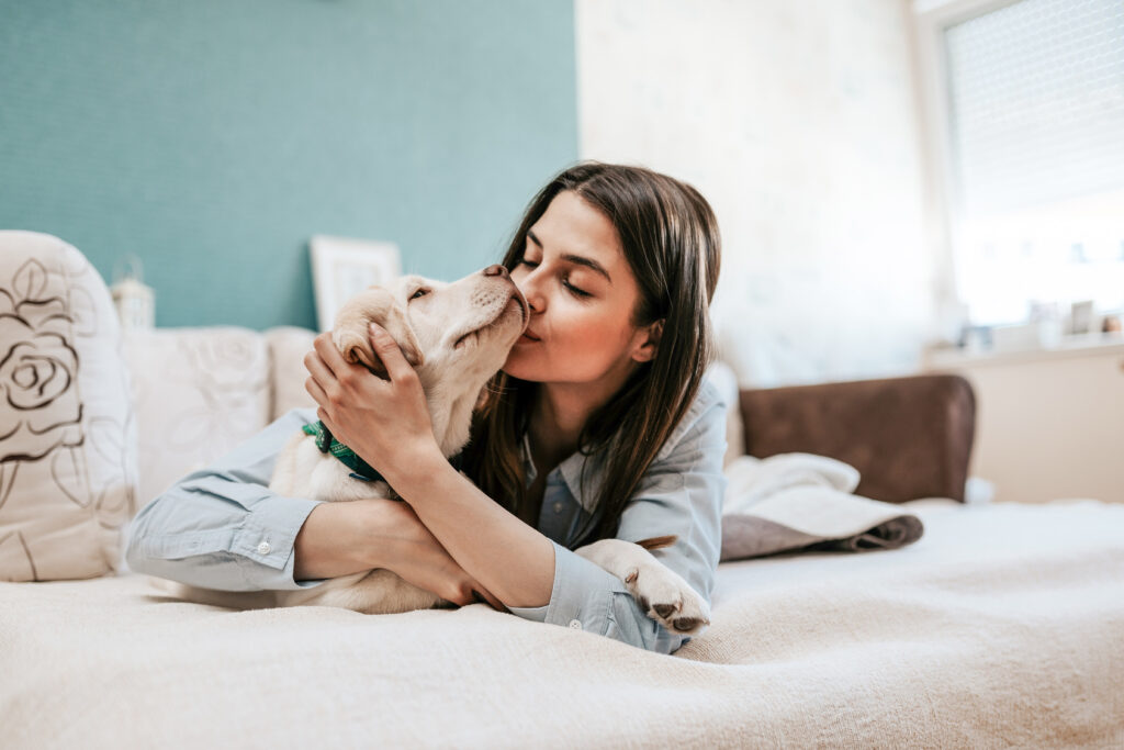Woman kissing dog Woman kissing dog